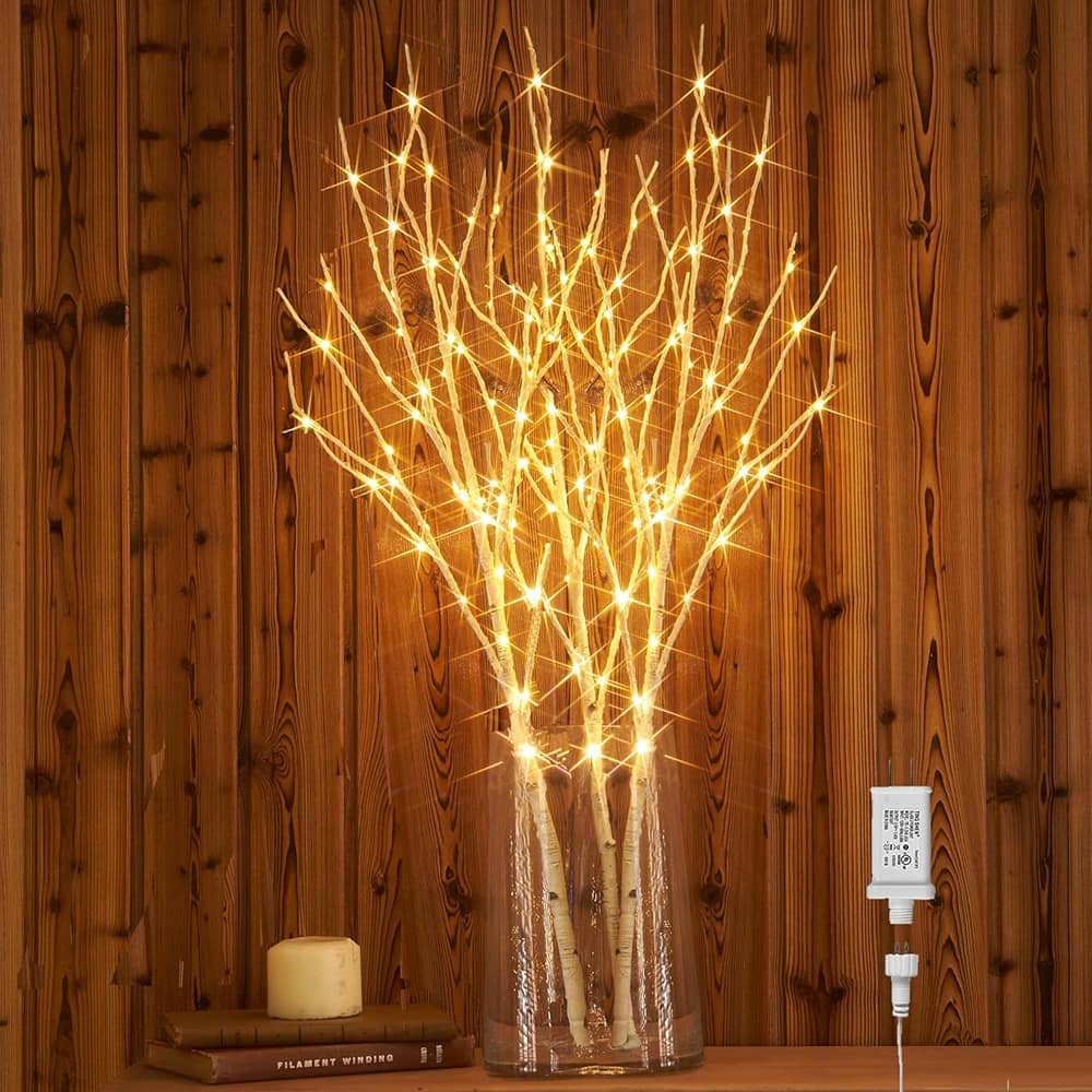 Schertz - 30" Lighted Birch Branches, 150 LED Fairy Lights with Timer, Willow Branch Lights - White