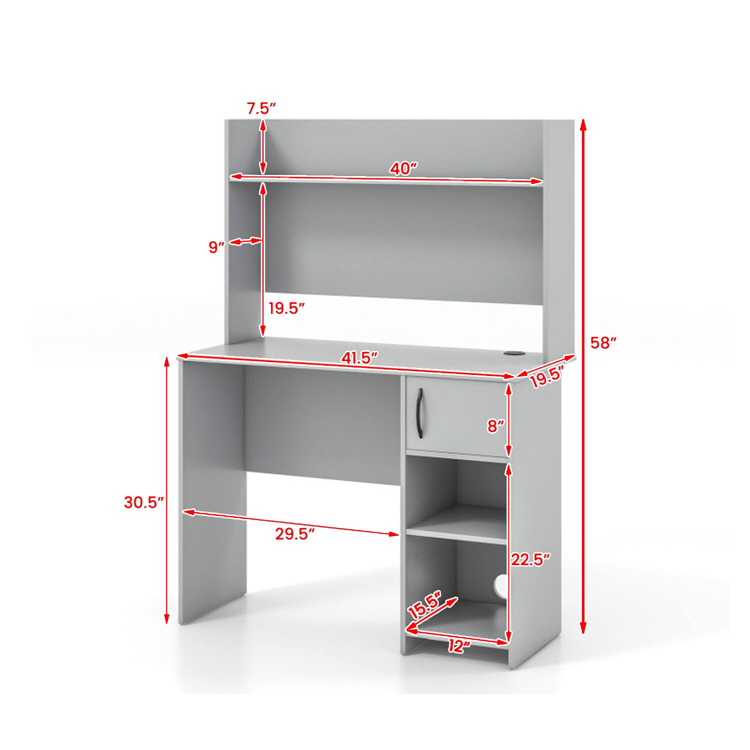 7.5" 40" 9" 19.5" 41.5" 19.5" 58" 8" 30.5" 29.5" 15.5" 12" 22.5"