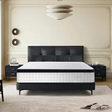 Front. GOODSILO - 12 Inch Hybrid Mattress with 7-Zone Pocket Springs and Memory Foam, Optimal Sleep - White+Black.