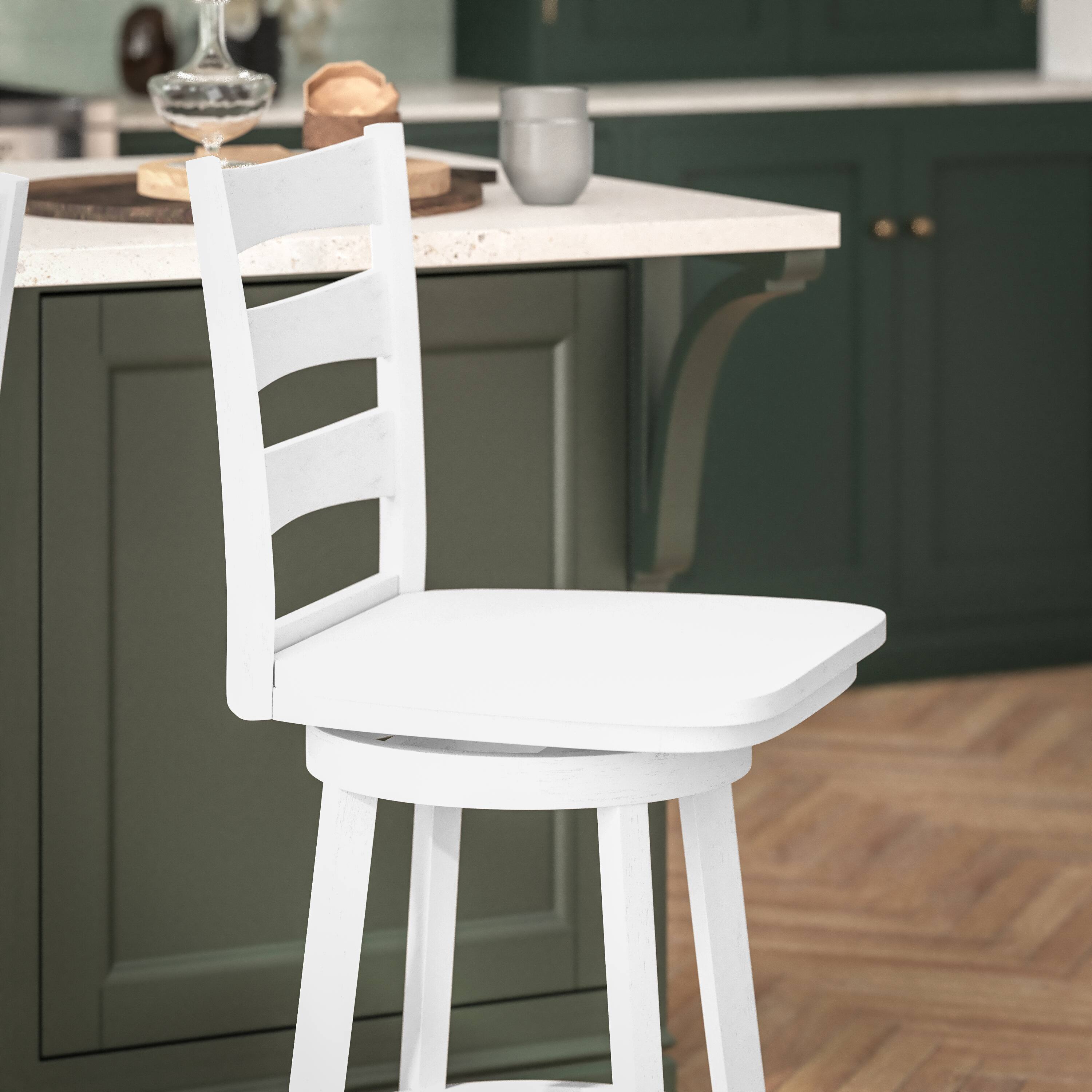 Alt View 4. Flash Furniture - Liesel Commercial Grade Wooden Classic Ladderback Swivel Counter Height Barstool with Solid Wood Seat, Antique White Was - White.