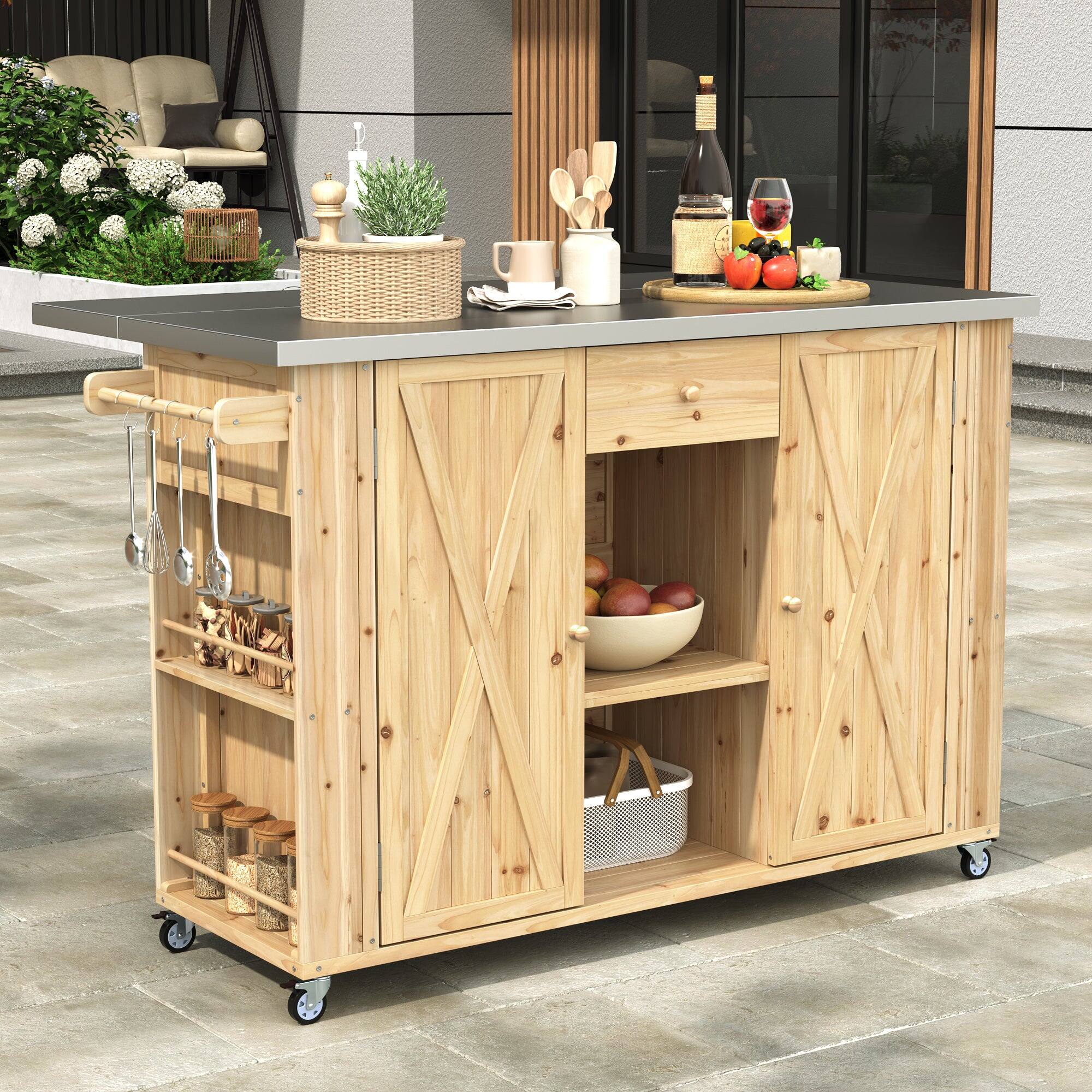 Alt View 1. Boyel Living - Outdoor Kitchen Island Fir Wood Foldable Steel Top Natural.