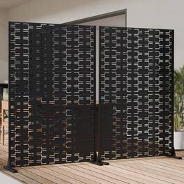 PexFix - Outdoor Privacy Screen 2-Panel Room Divider Metal Decorative Privacy Fence Freestanding & Weatherproof Cutout Screen - Black