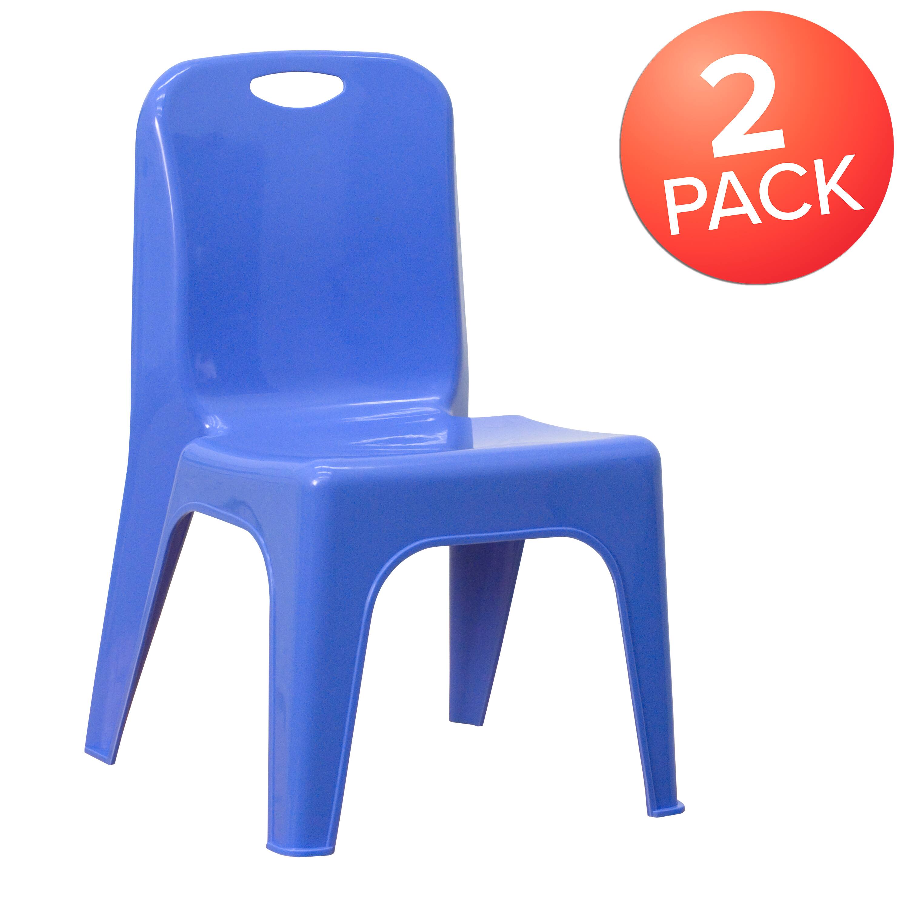 Alt View 1. Emma + Oliver - 2 Pack Plastic Stackable School Chair with Carrying Handle and 11"H Seat - Blue.