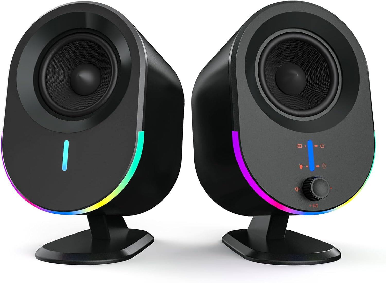 FINEAK - Gaming PC Speakers-Bluetooth, RGB, 3 EQ Modes, Powerful Stereo Audio - Black