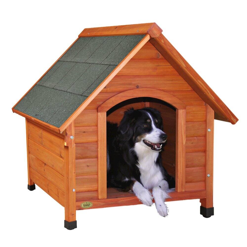 Left. TRIXIE - Cottage Weatherproof Outdoor Wooden Dog House Raised Floor for Medium Dogs - Brown.