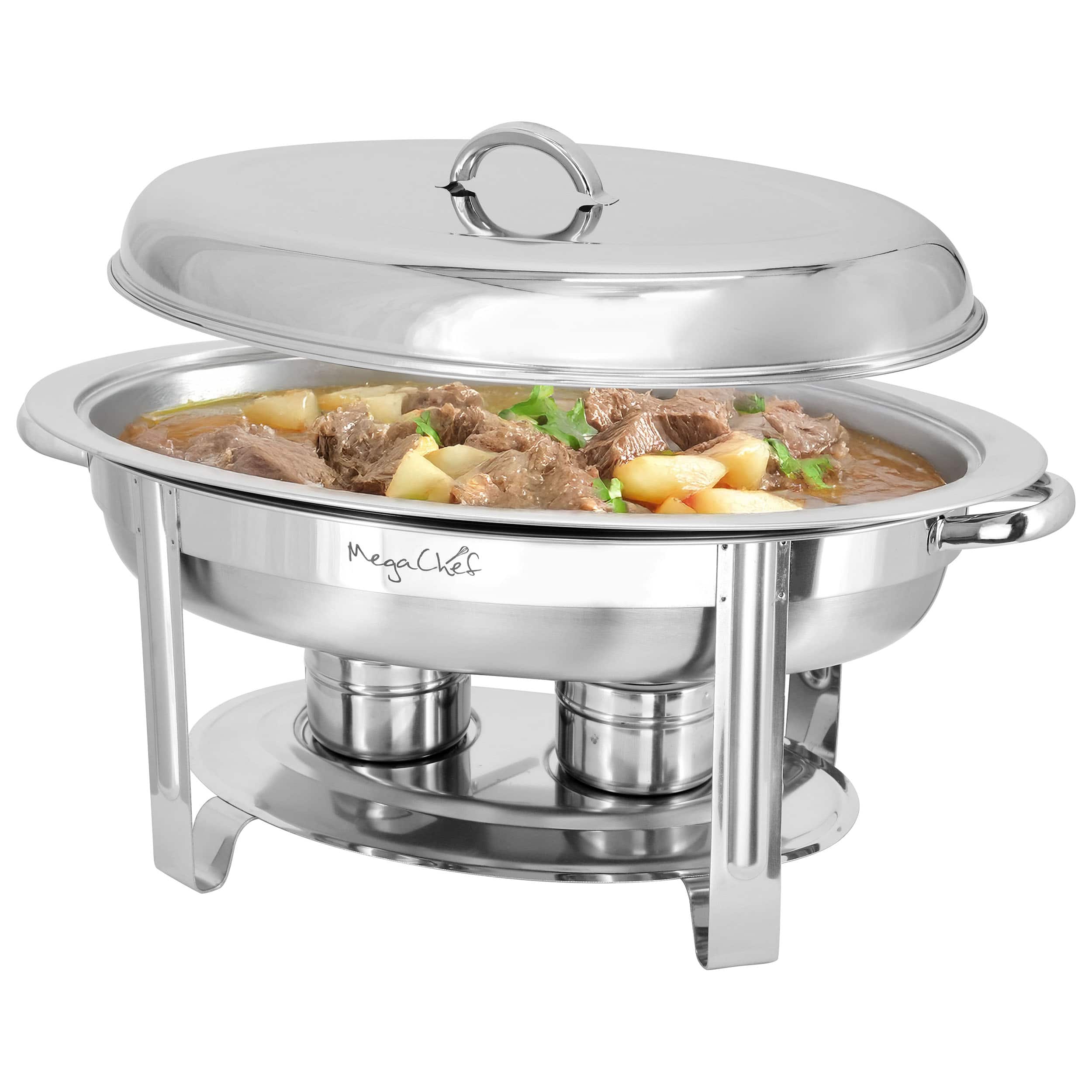 MegaChef - 5.8 Quart Stainless Steel Oval Professional Chafing Dish/Food Warmer/Buffet Server Serving Dish - Silver