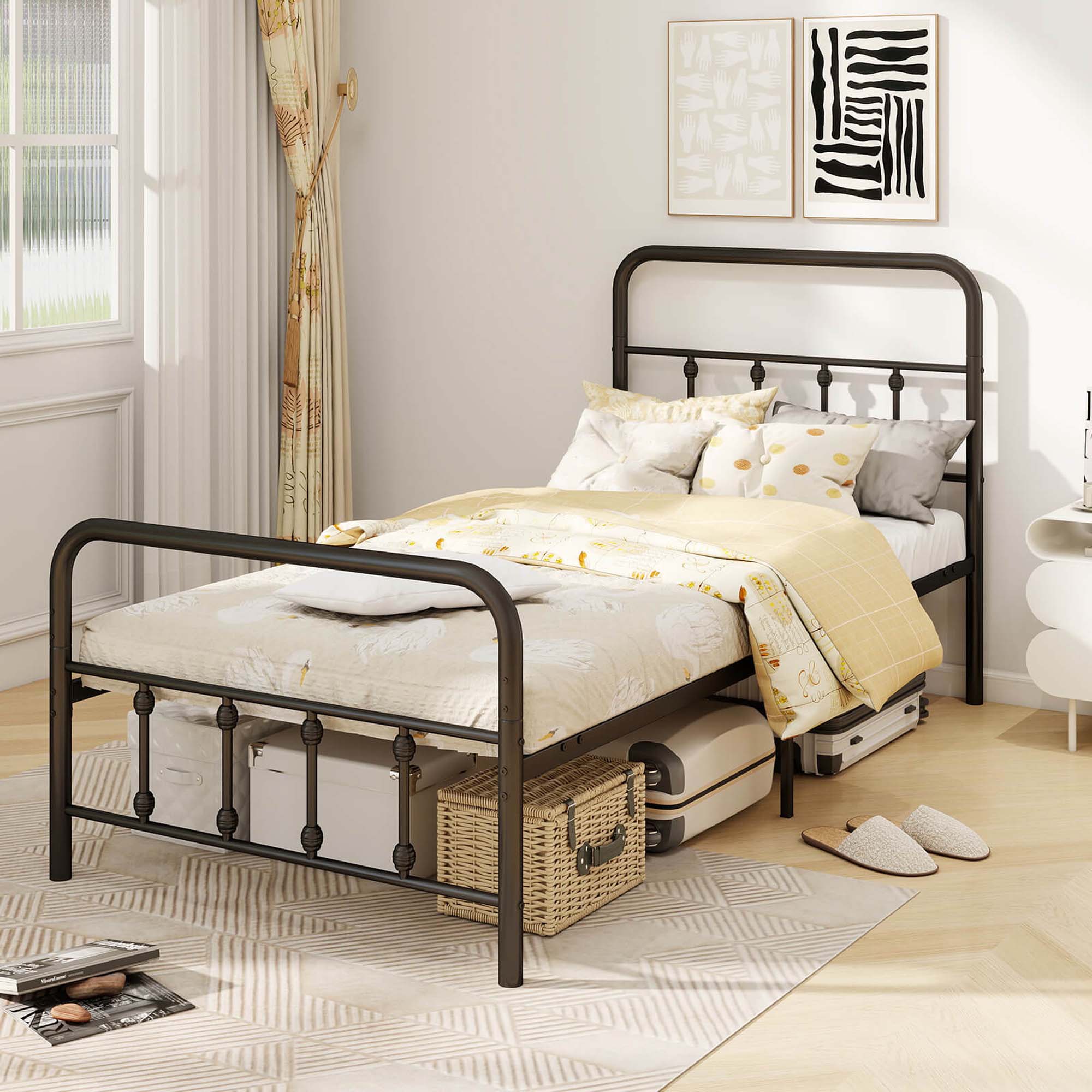 Alt View 3. Costway - Twin Size Bed Frame with Headboard Under Bed Storage No Box Spring Needed - Black.