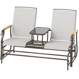 Resenkos - 2-Person Swing Bench, Outdoor Loveseat with Table, Steel Frame, Perfect for Relaxing on Deck - Cream White