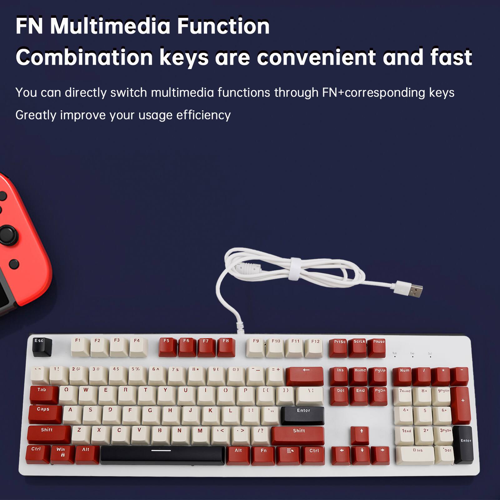 FN Multimedia Function Combination keys are convenient and fast. You can directly switch multimedia functions through FN+corresponding keys. Greatly improve your usage efficiency.
