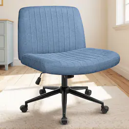 Neo Chair - Criss Cross Chair with Wheels Armless Cross Legged Office Desk Comfy Vanity Makeup Chair Rolling for Home Office - Dual-Blue