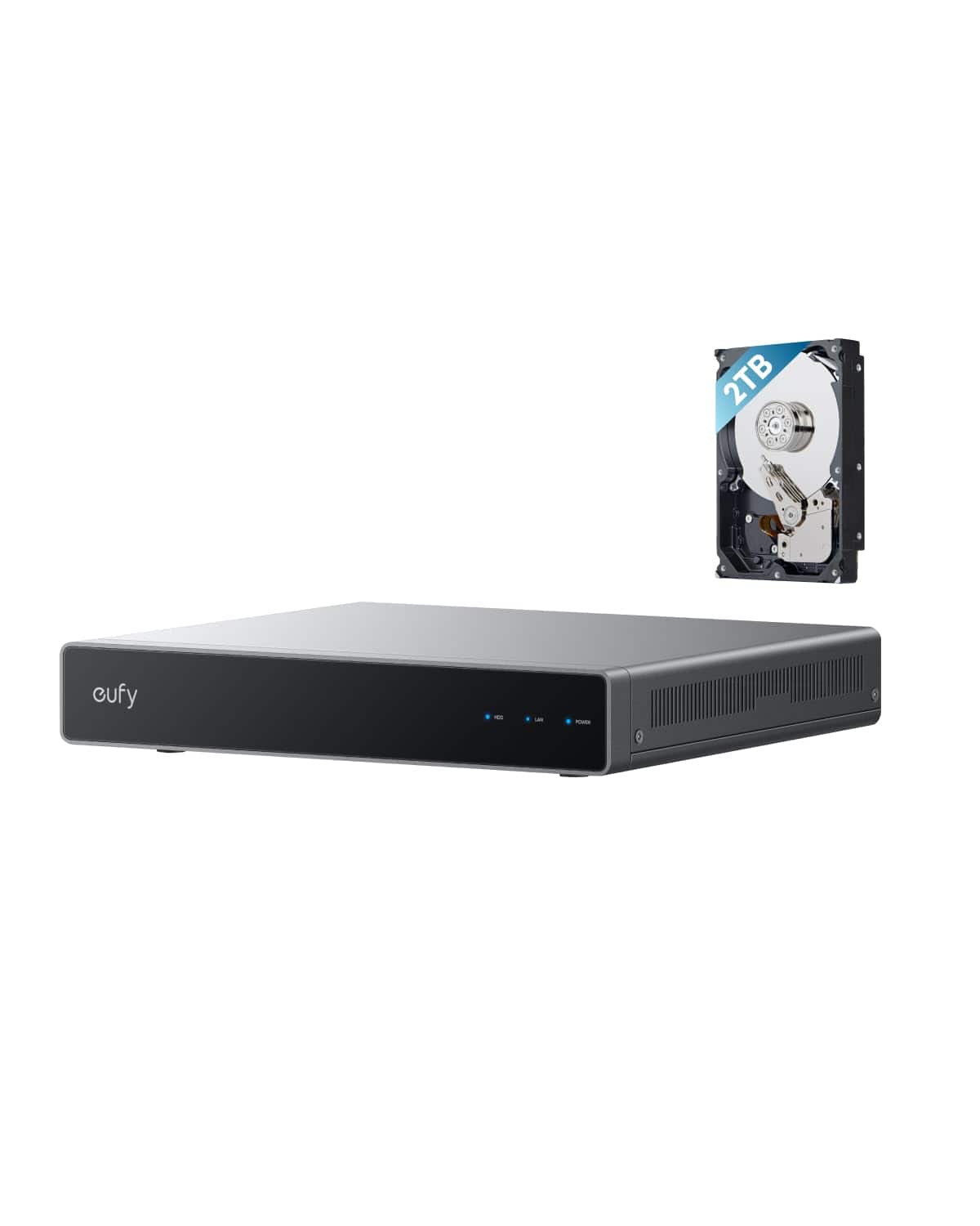 NVR S4, 8–16CH, Local AI, Smart Search, 2TB HDD (Up to 16TB), 24/7 Recording, Works with eufy PoE Cams - Silver