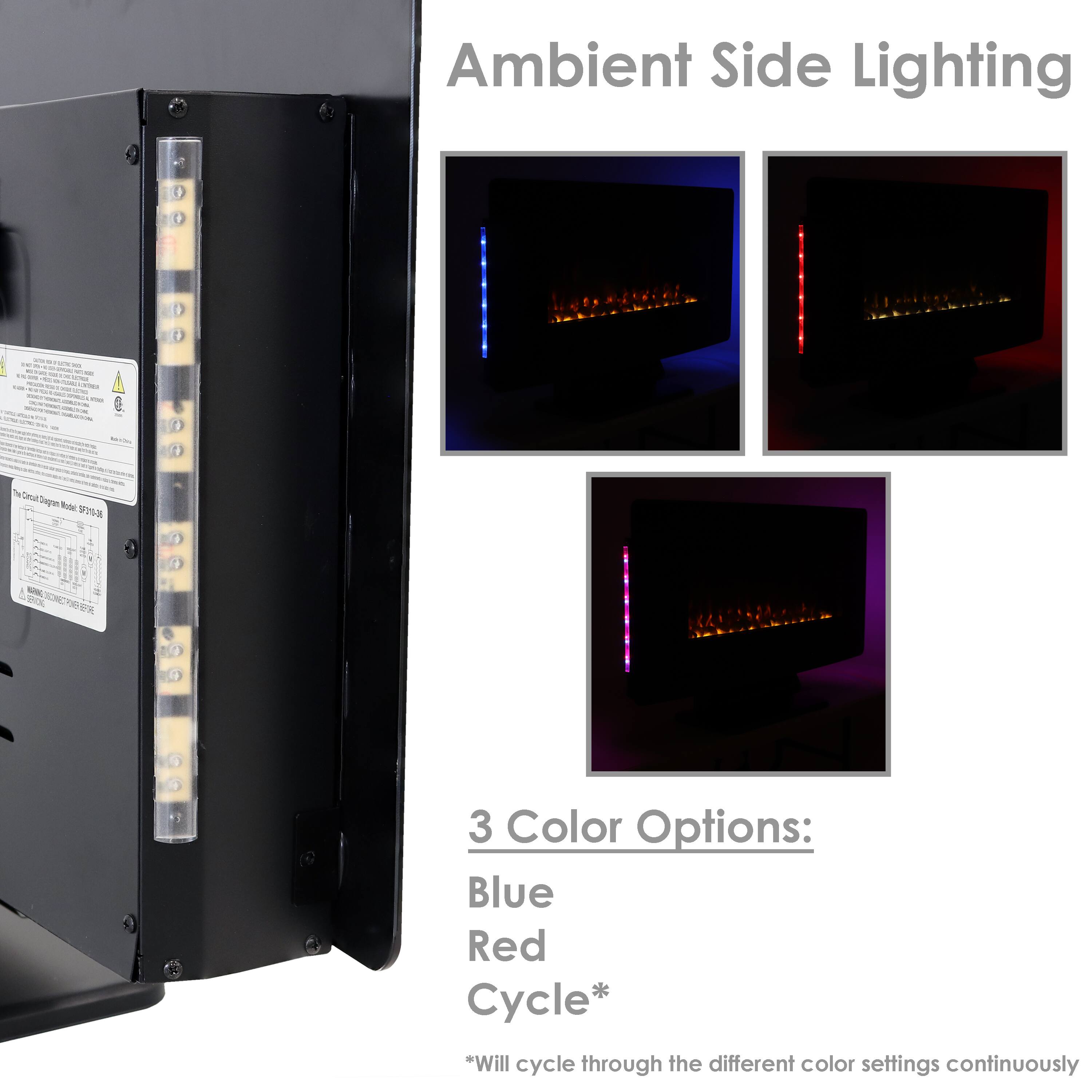Ambient Side Lighting

3 Color Options:
- Blue
- Red
- Cycle*

*Will cycle through the different color settings continuously