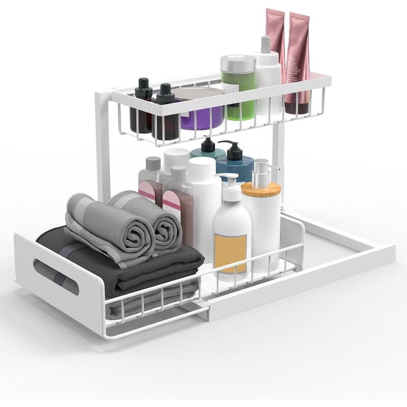 Angle. Giantpower - Under Sink Cabinet Organizer Pull Out Storage Shelves - White - White.