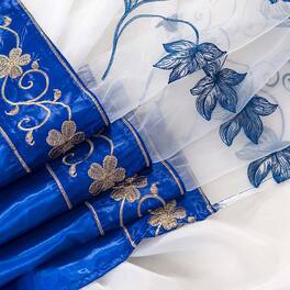 Elegant Embroidered Curtain Panel with Double Valance - RT Designers Collection - Navy