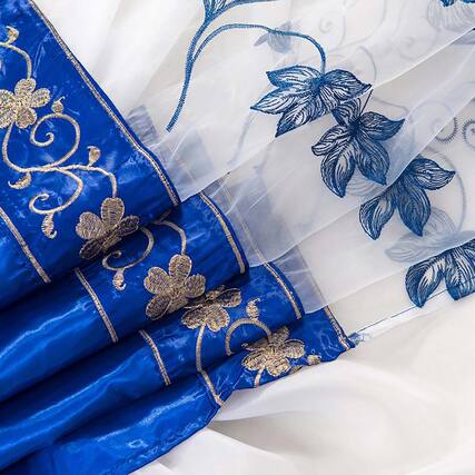 Front. RT Designers Collection - Elegant Navy Embroidered Curtain Panel with Double Valance - RT Designers Collection - Navy.