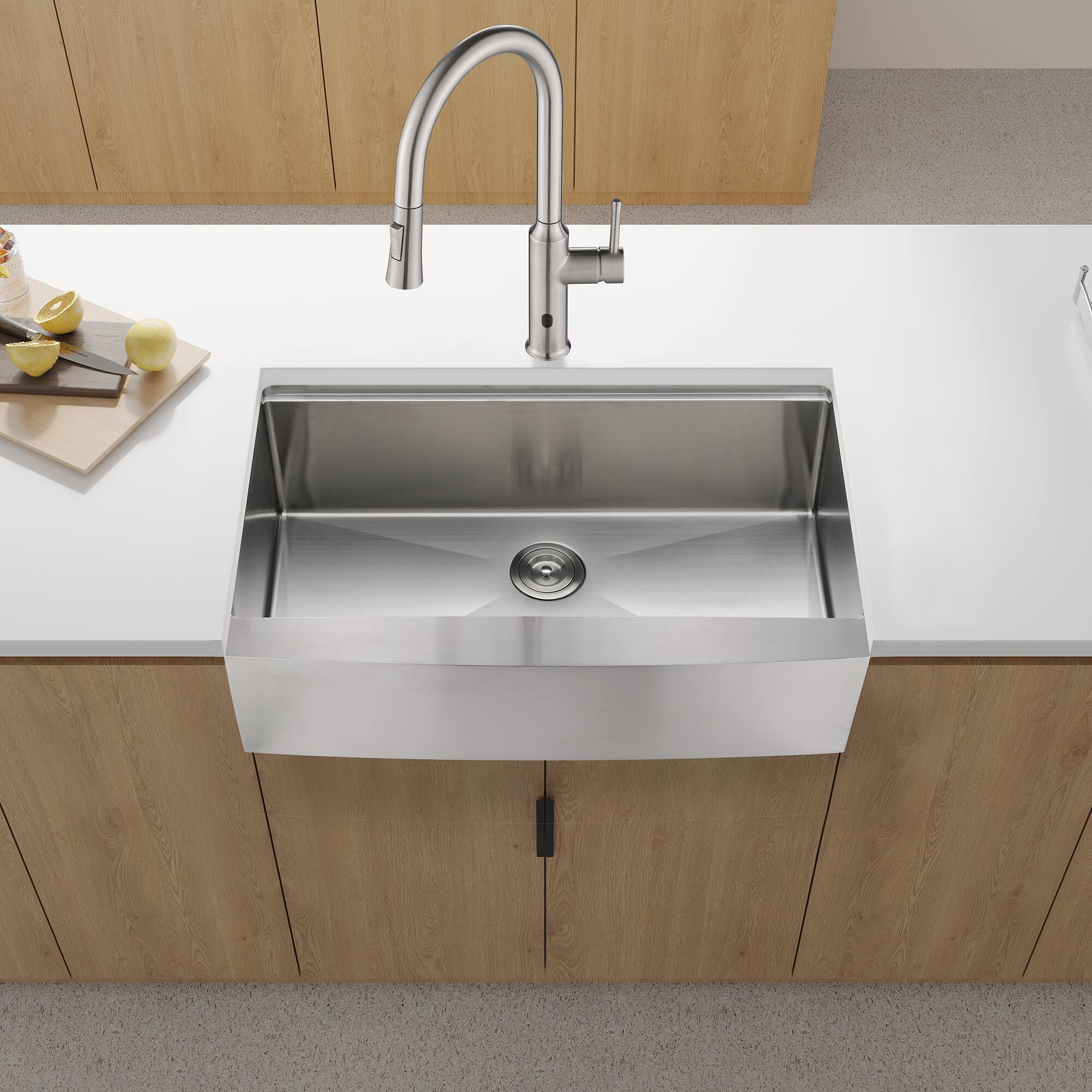 Front. Siljoy - 36x22x10"Farmhouse Apron Single Bowl Stainless Steel Kitchen Sink with Workstation - Brushed Nickel.