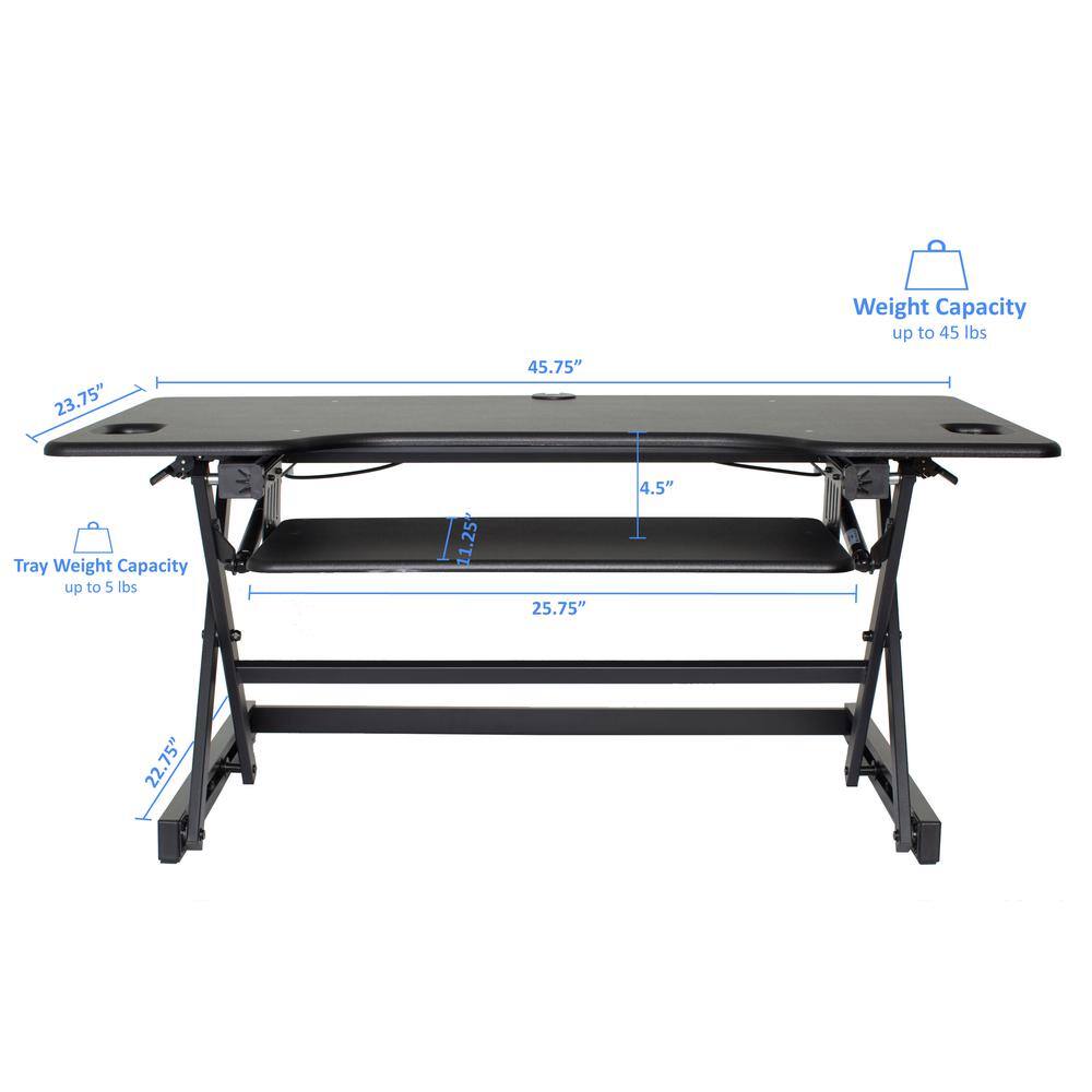 Weight Capacity up to 45 lbs  
Tray Weight Capacity up to 5 lbs  

Dimensions:  
- Length: 45.75"  
- Width: 23.75"  
- Height: 4.5"  
- Tray Length: 22.75"  
- Tray Width: 11.25"