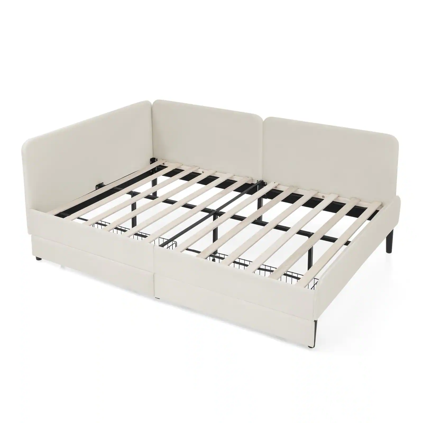 Alt View 10. Ecooso - Full Size Upholstered Platform Bed Frame with 2 Storage Drawers, Adjustable Velvet Sofa Bed - Beige.
