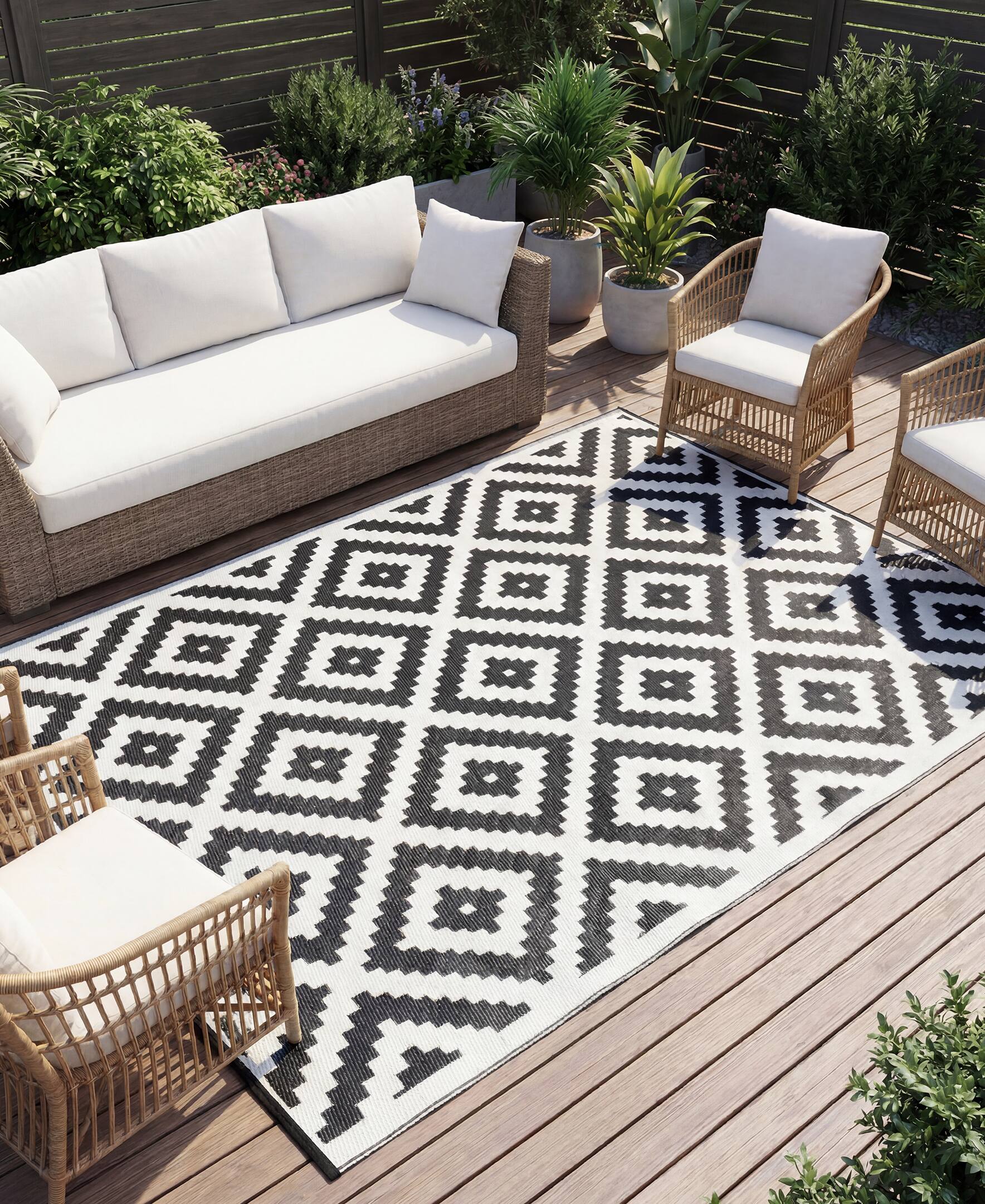 Alt View 6. Sugift - Outdoor Mat Rug 5-ft x 8-ft Waterproof Reversible Polypropylene For Patio Porch Deck RV Camping - Black & White.