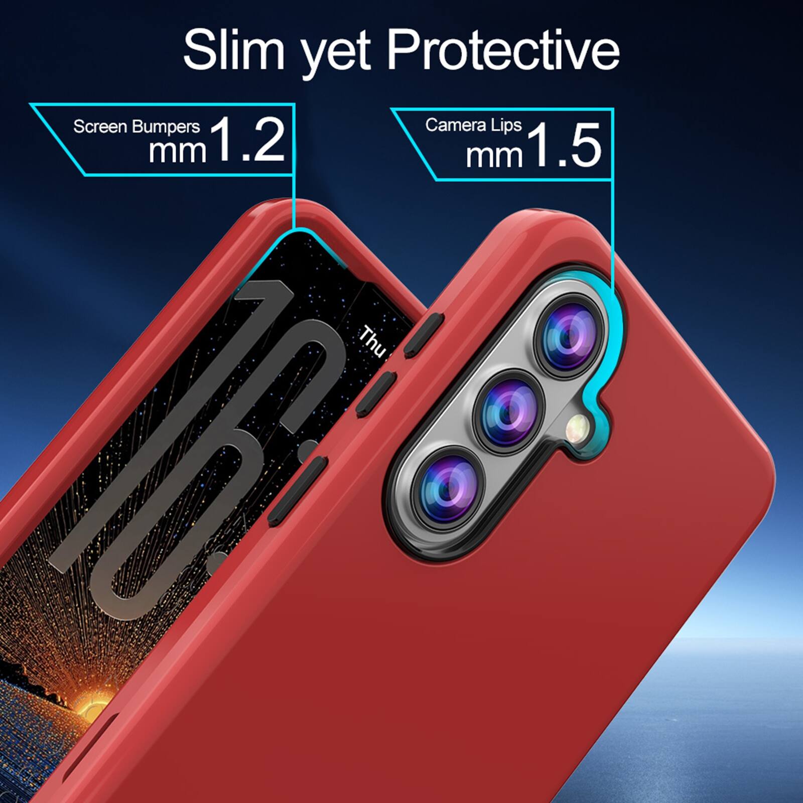 Slim yet Protective  
Screen Bumpers 1.2 mm  
Camera Lips 1.5 mm