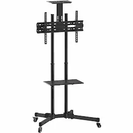 Mount-It! - Adjustable Mobile TV Cart with Shelf, Tilt, and Locking Wheels for Flat-Screen TVs - Black