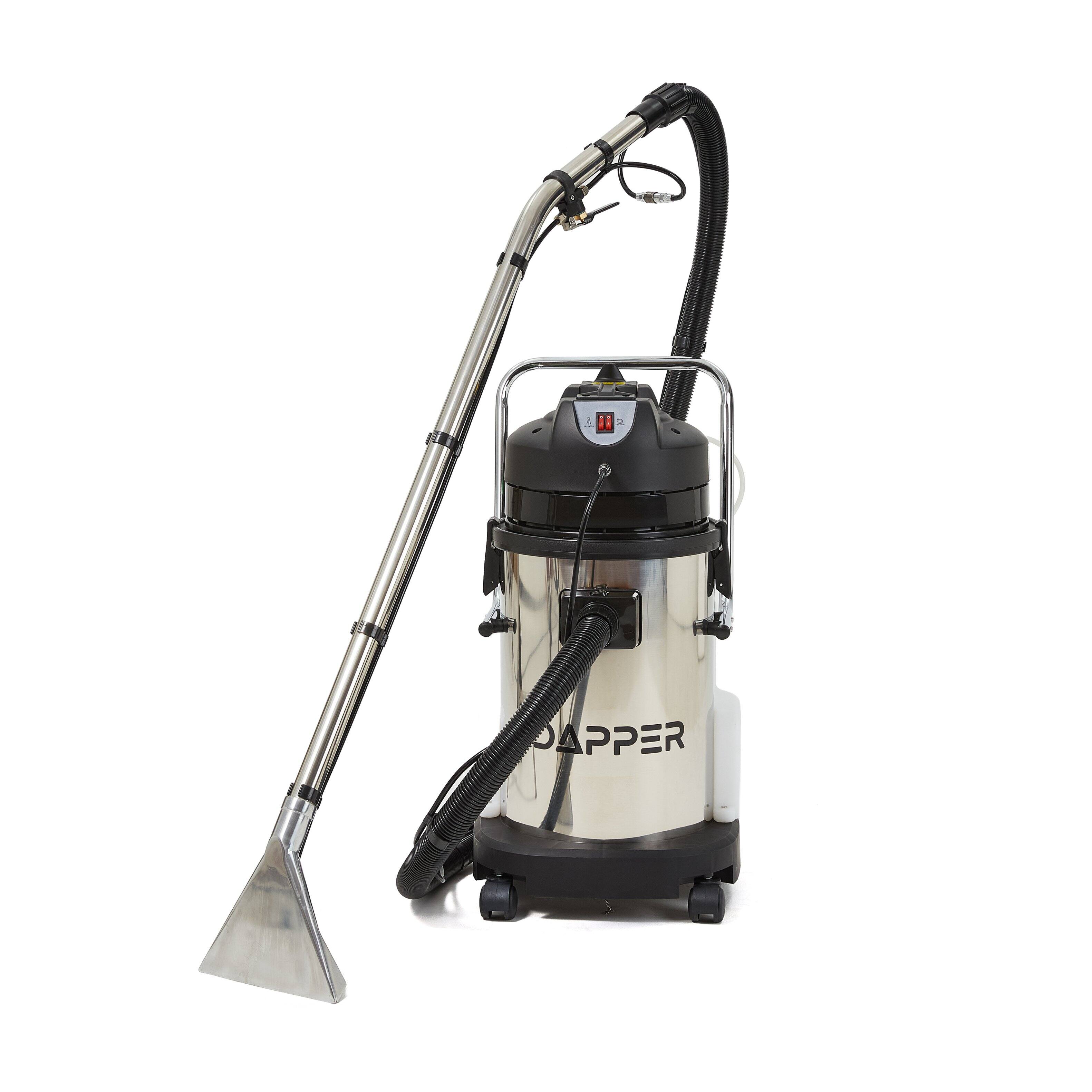 Angle. Dapper Supply - Commercial 4-in-1 Wet/Dry Carpet Extractor, 100 PSI, 2.6 Gal. Solution, 8 Gal. Recovery Tank, 2-Year Warranty - Gray.