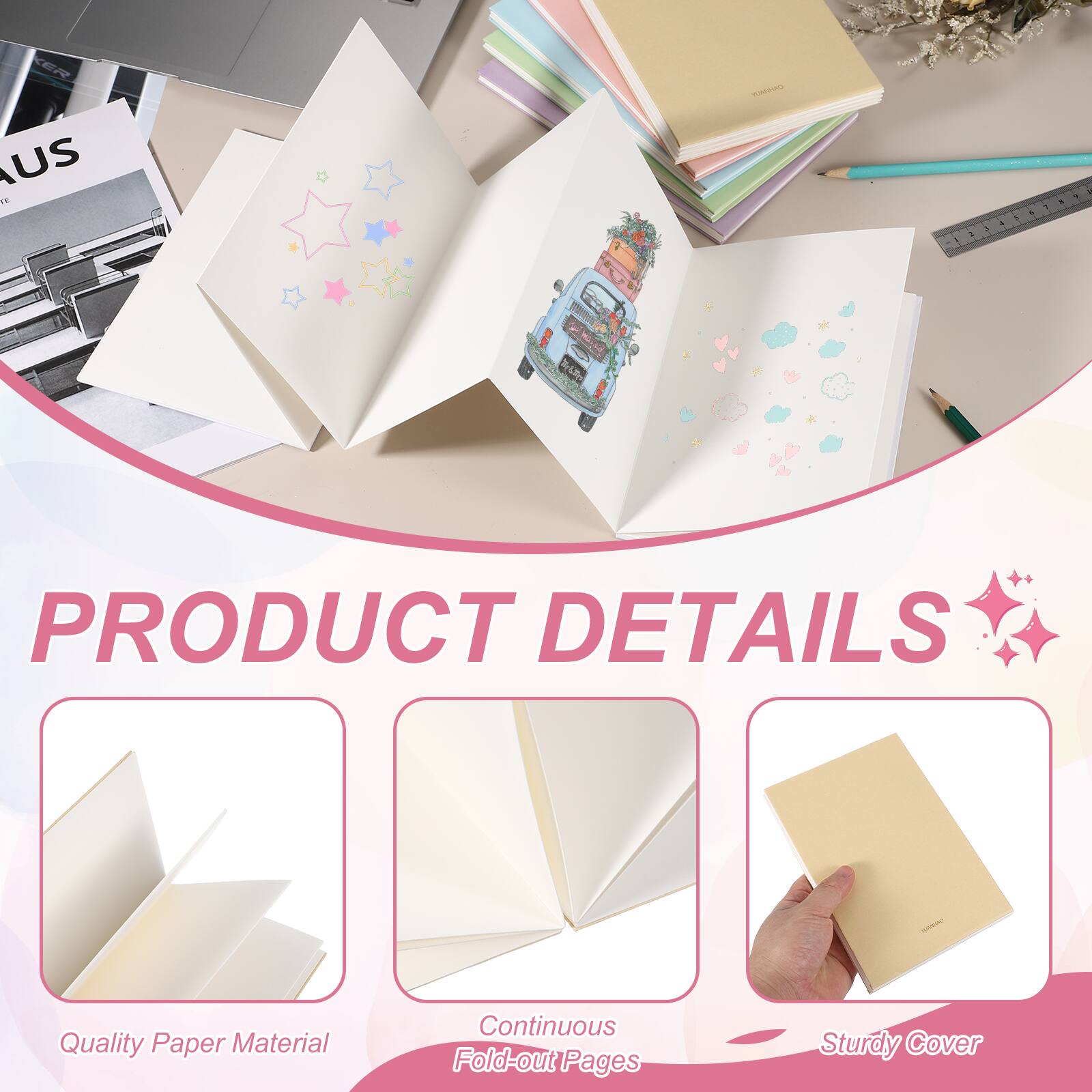 Unique Bargains 2pcs Concertina Sketchbook, 7.5x5.2in 16 Sheets 300GSM ...