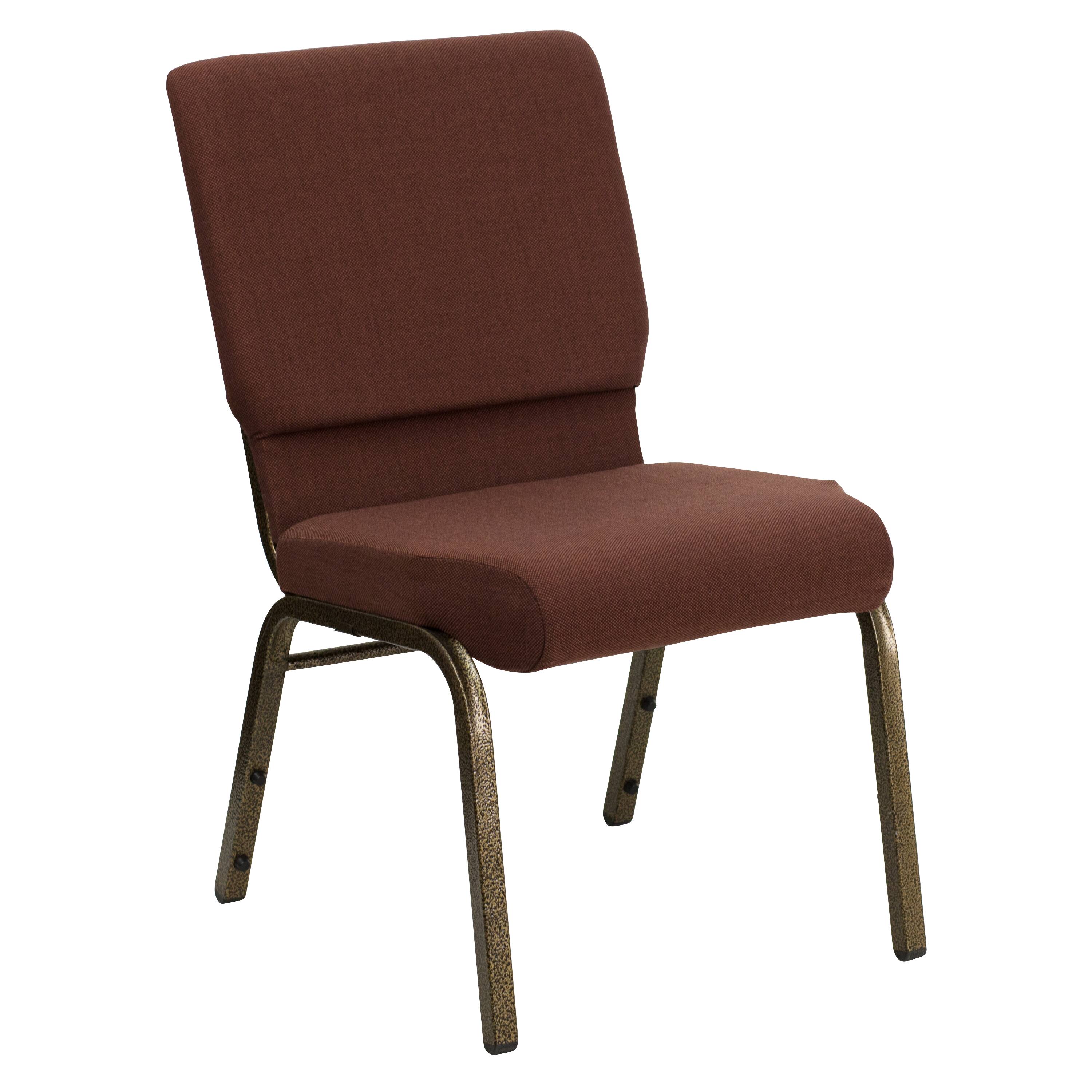 Alt View 6. Emma + Oliver - 4 Pack 18.5''W Stacking Church Chair - Brown Fabric/Gold Vein Frame.