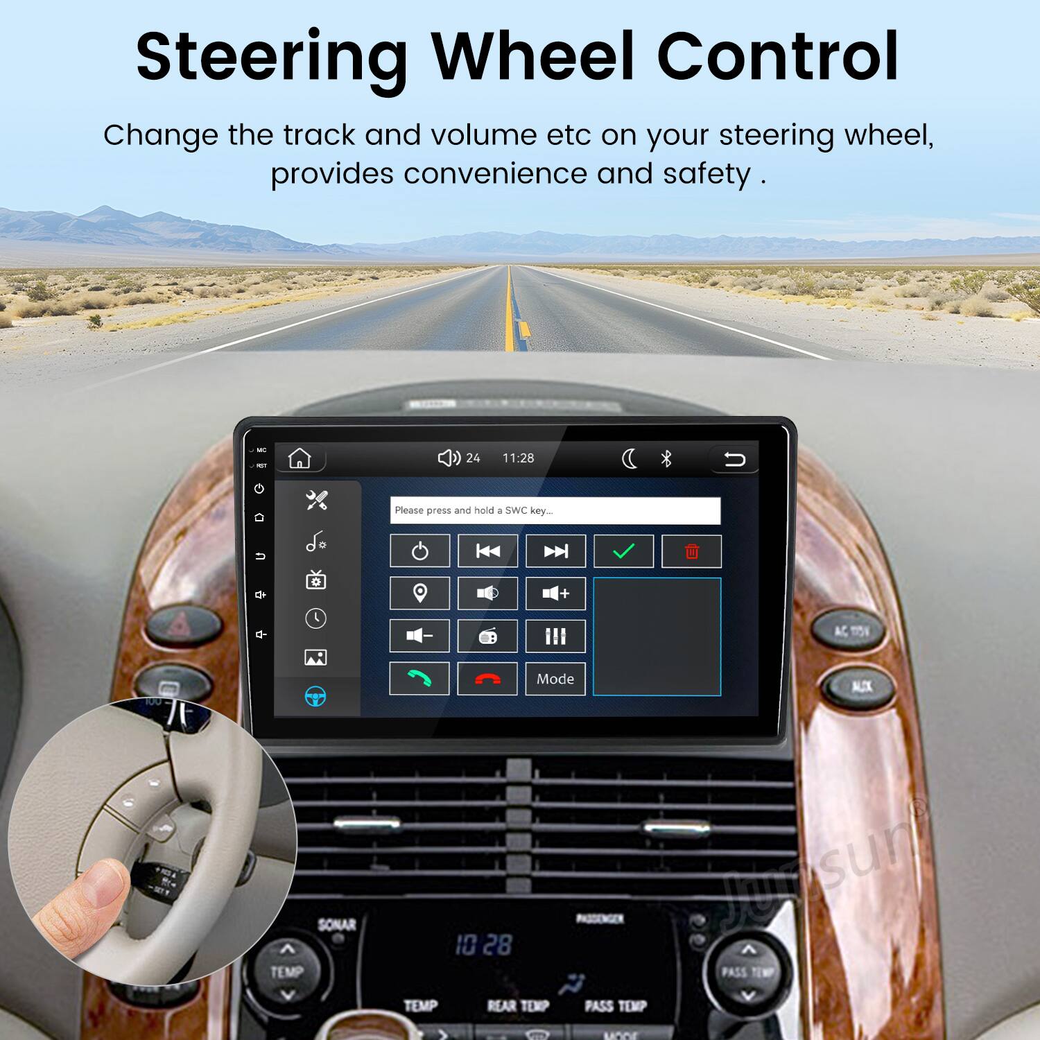 Steering Wheel Control  
Change the track and volume etc on your steering wheel, provides convenience and safety.  

Please press and hold a SWC key...