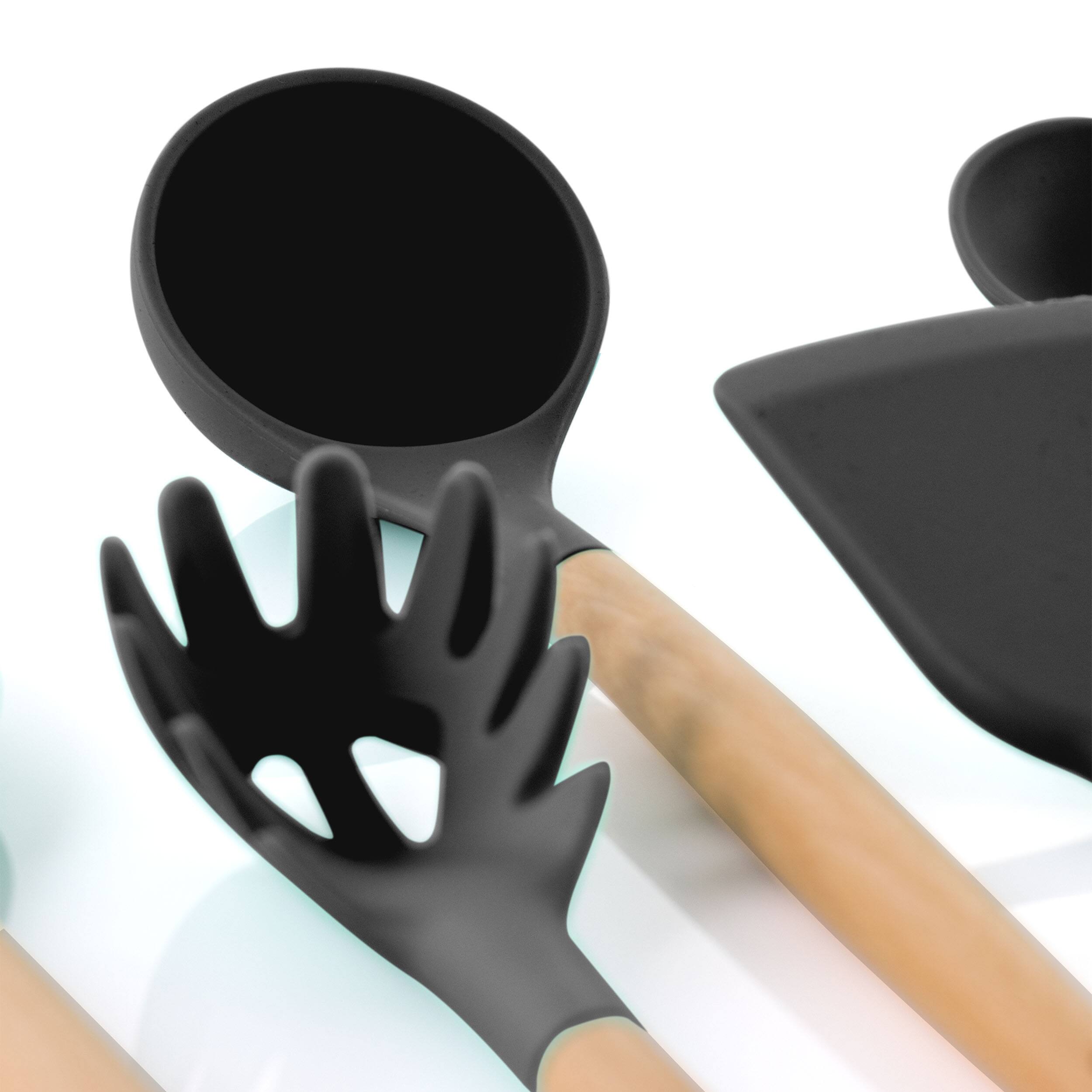 Alt View 4. MegaChef - MegaChef Gray Silicone and Wood Cooking Utensils, Set of 9 - Gray.