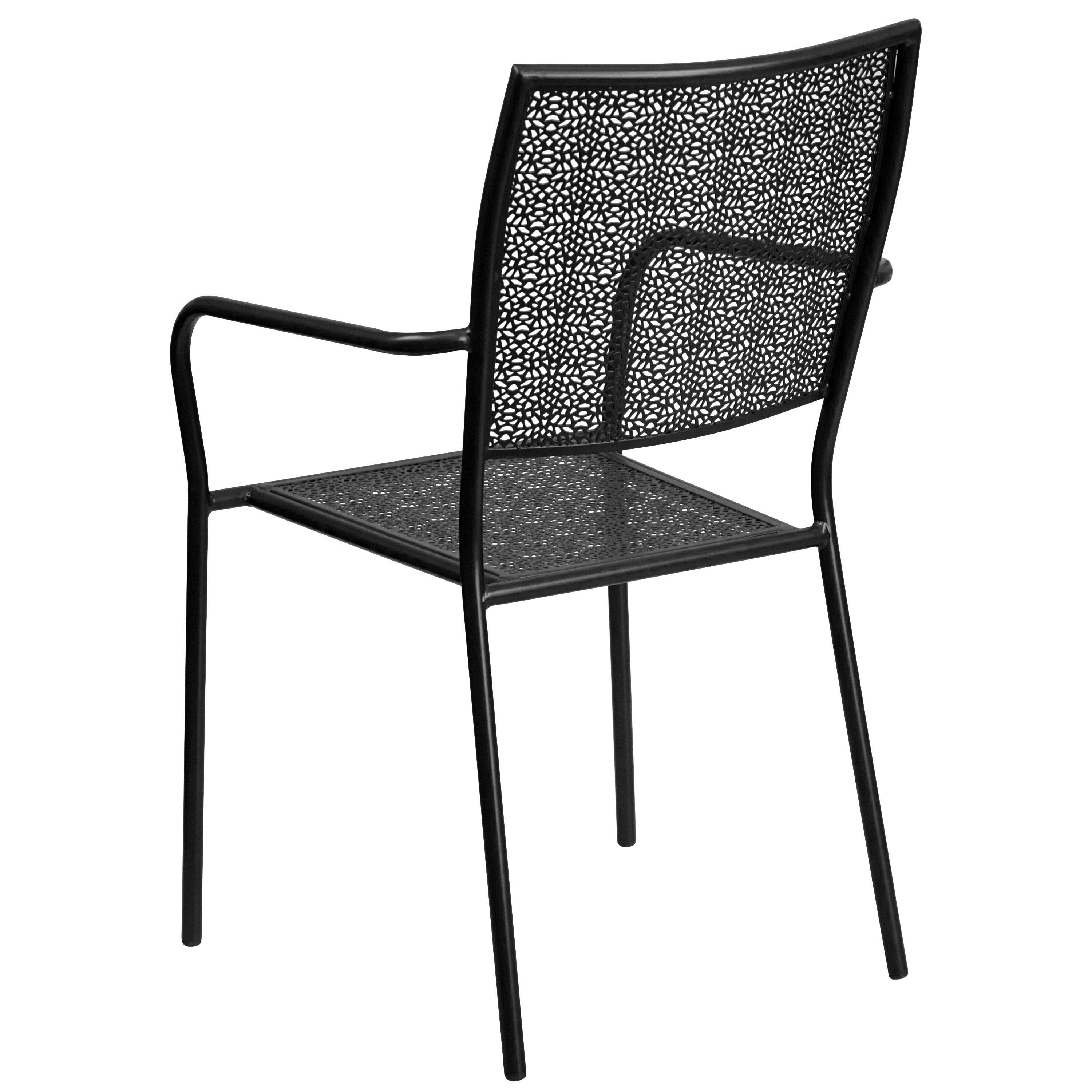 Alt View 5. Emma + Oliver - Commercial Grade Colorful Metal Patio Arm Chair with Square Back - Black.