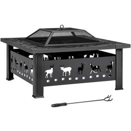 Winado - 32in Metal Fire Pit Stove, 3-in-1 Square Wood Burning Firepit Table with Cover for Outdoor Camping Garden Party Picnic - Black-Elk Pattern