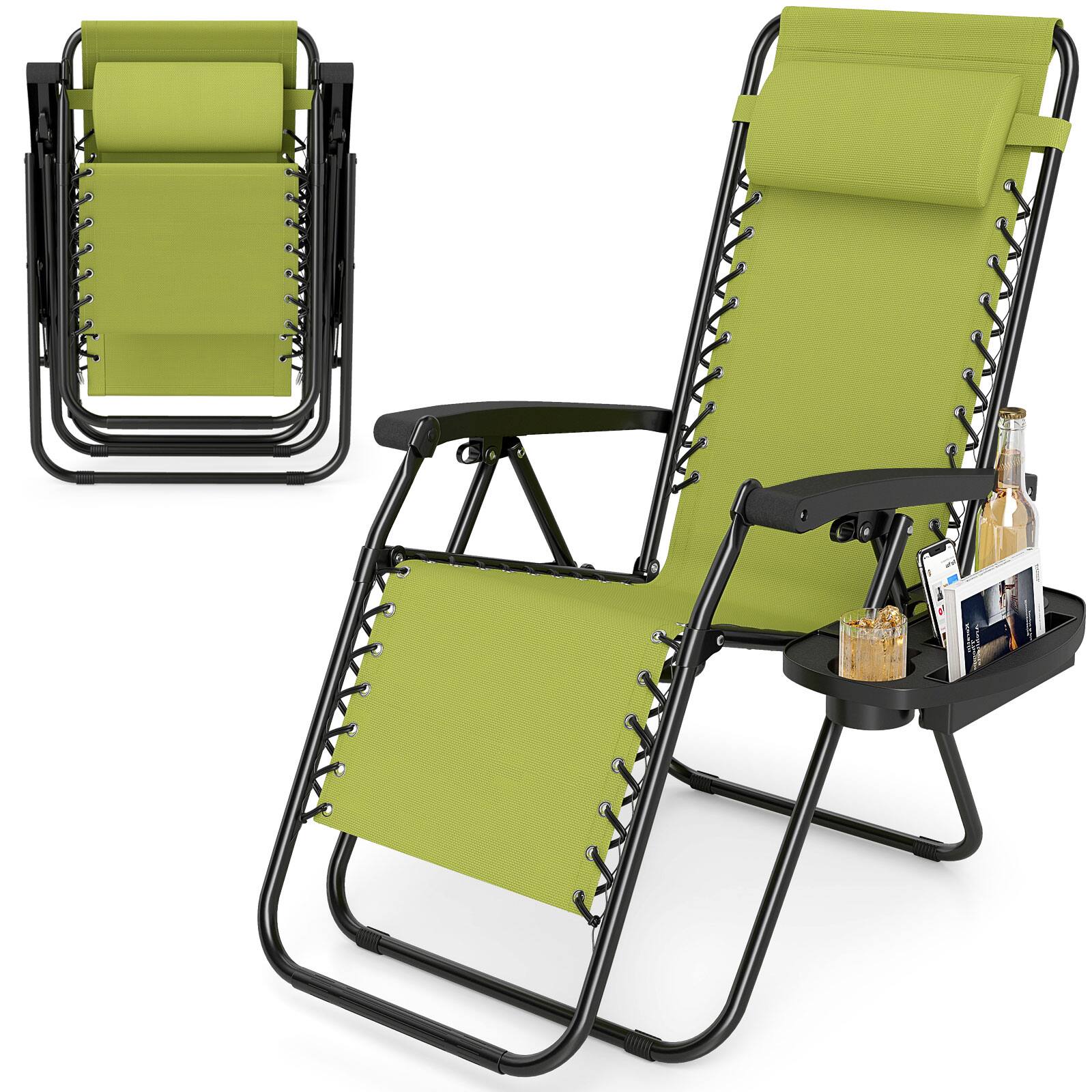 Alt View 9. Costway - Costway 2 PCS Zero Gravity Chair, Portable Patio Recliner with Adjustable Backrest & Pillow - Green.