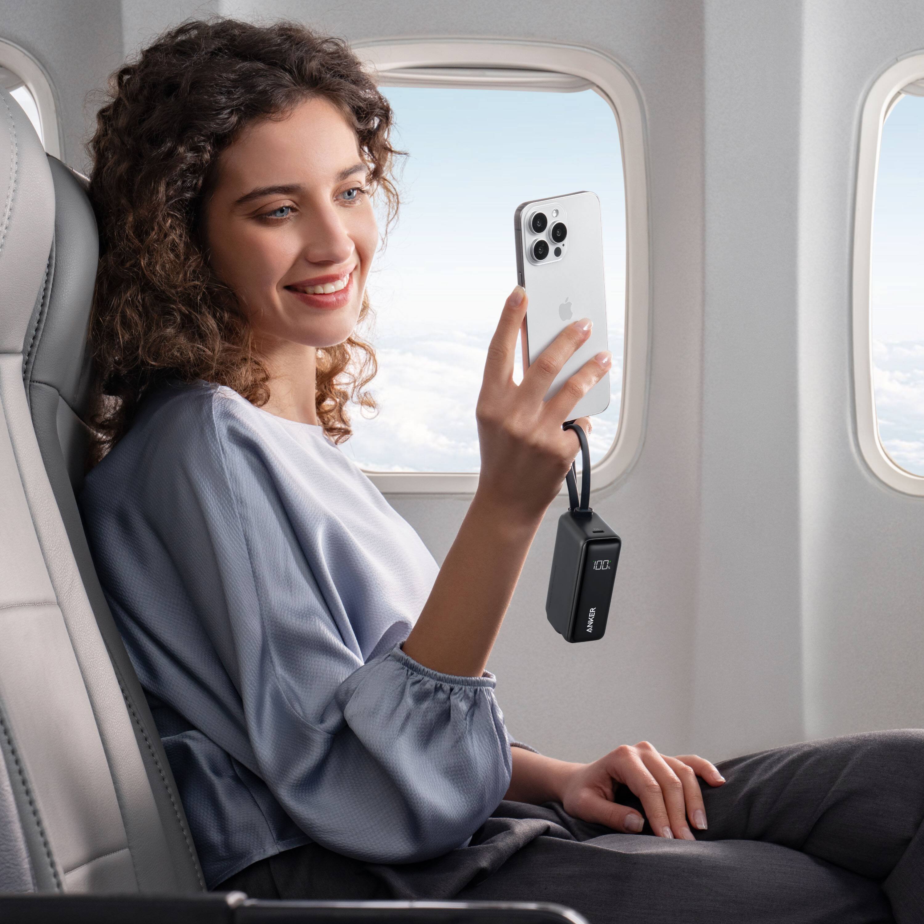 Alt View 2. Anker - Power Bank (5,000mAh, 30W) Fusion w/ Built-In USB-C Cable - Black.