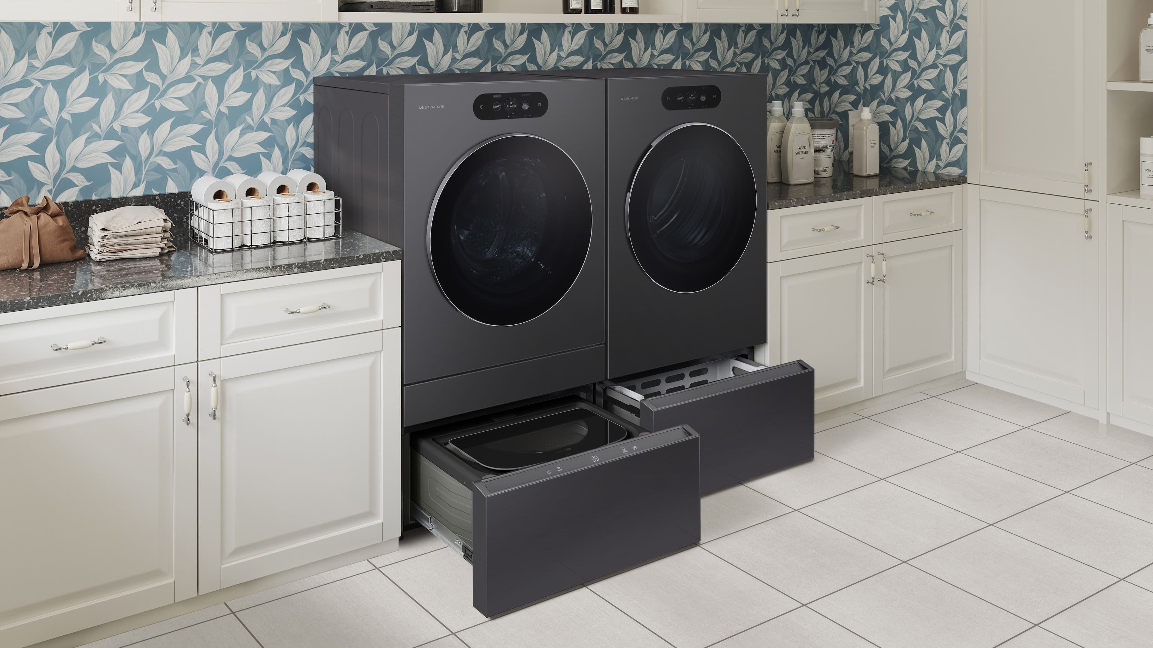 Alt View 13. LG - LG SIGNATURE 9.0 Cu. Ft. Stackable Smart Gas Dryer with Steam and AI Sensor Dry - Brushed Black Steel.