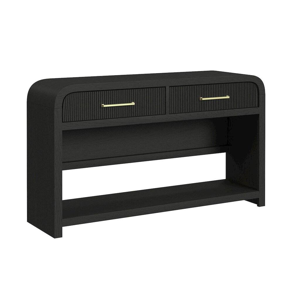 Left. Picket House Furnishings - Woodridge Sofa Table with Bottom Shelf in Black with Grain - Black With Grain.