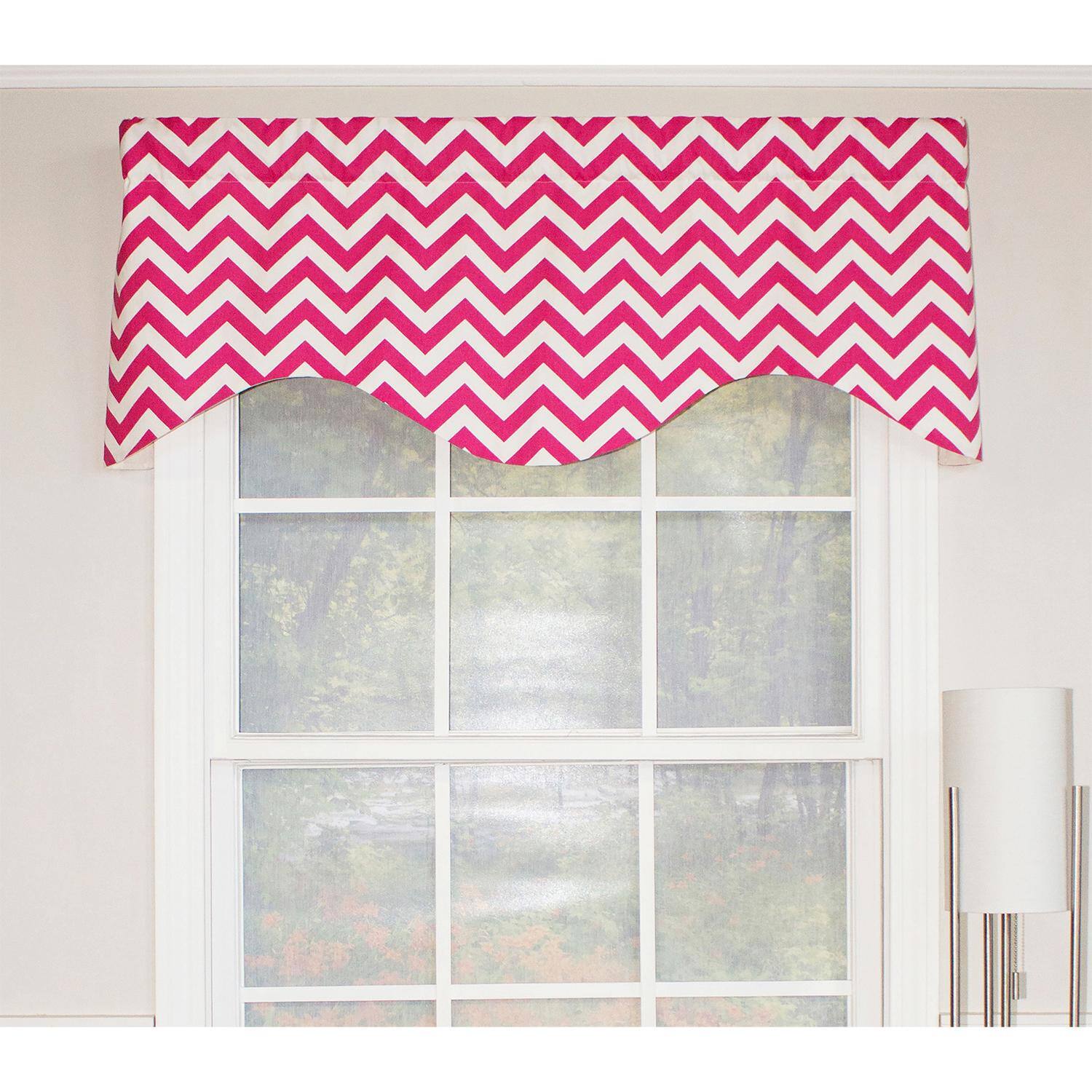 Angle. RLF Home - RLF Home Zig Zag Cornice  100% Cotton with Fully Lined 3" Rod Pocket Valnance for Windows 50" x 17" Lipstick - Lipstick.