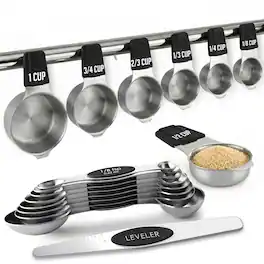 Luminuxe - Magnetic Measuring Cups and Spoons Set, Stainless Steel with Dual-Sided N40 Magnetic Tool