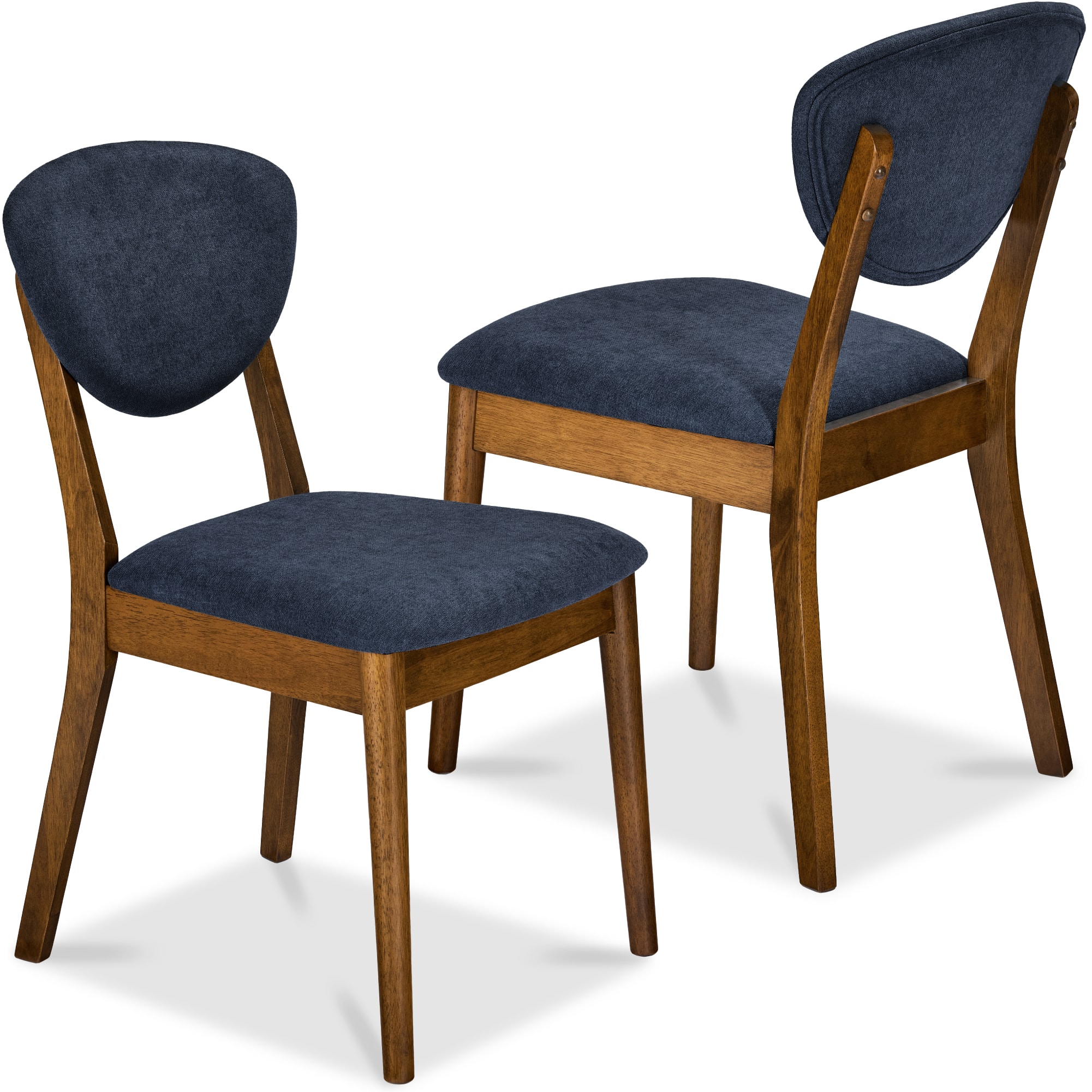 Best Choice Products - 2-Piece Mid-Century Modern Wood & Upholstered Dining Chair Set - Walnut/Navy Blue