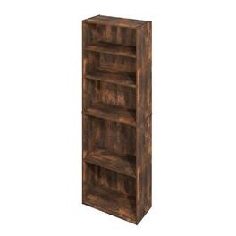 FurniFact - 5-tier adjustable shelf bookcase with Engineered Wood construction - Amber Pine