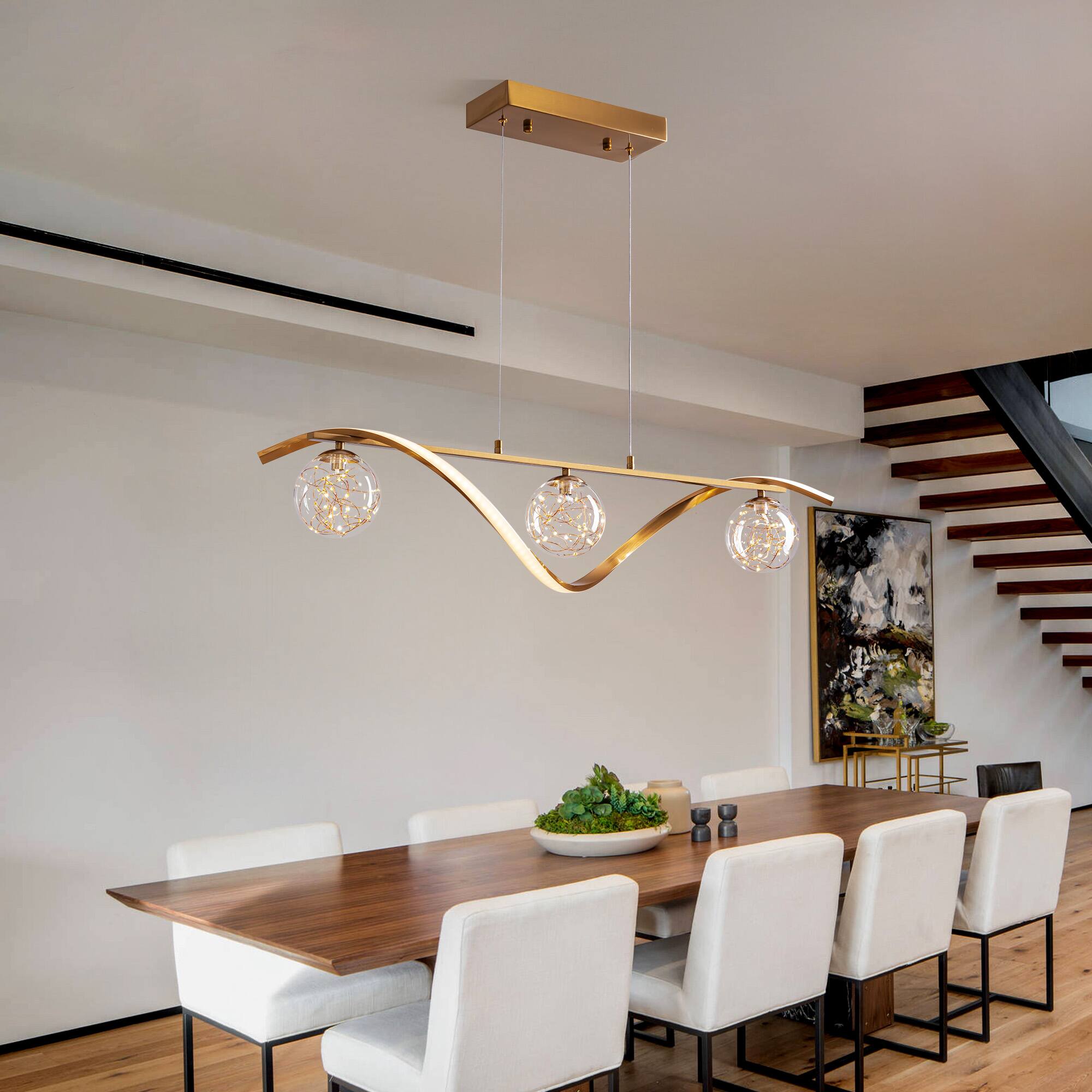 Angle. Siljoy - 40 in. 4-Light Gold Modern Dimmable LED Chandelier Linear Pendant Light Fixture with Remote for Dining Room - Gold.