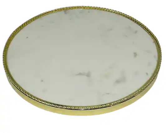 Front. Jiallo - Round Serving Tray with Marble Base – Modern Minimalist Display Tray for Kitchen, Dining & Home Décor - White.