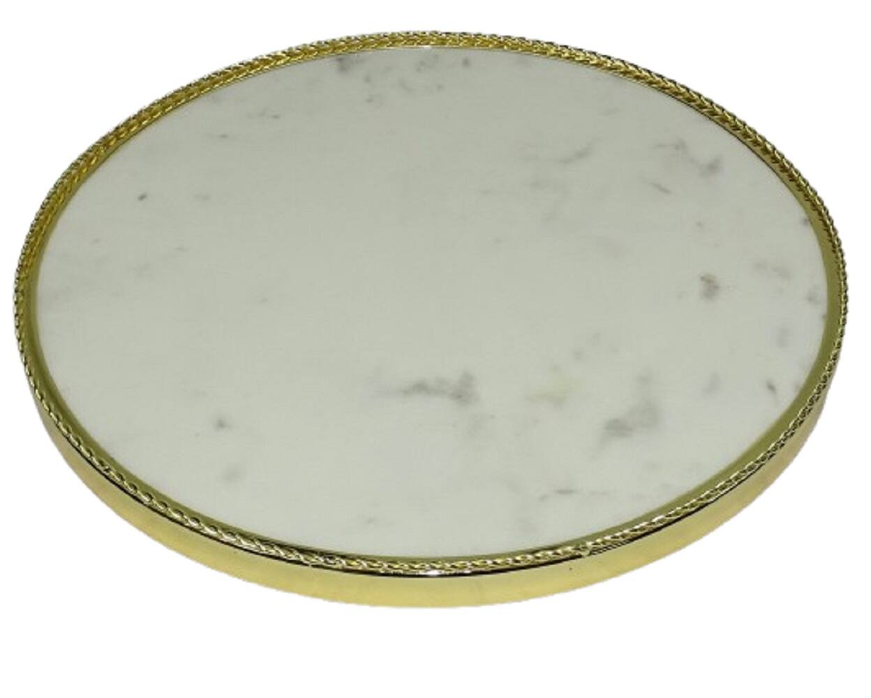 Front. Jiallo - Round Serving Tray with Marble Base – Modern Minimalist Display Tray for Kitchen, Dining & Home Décor - White.