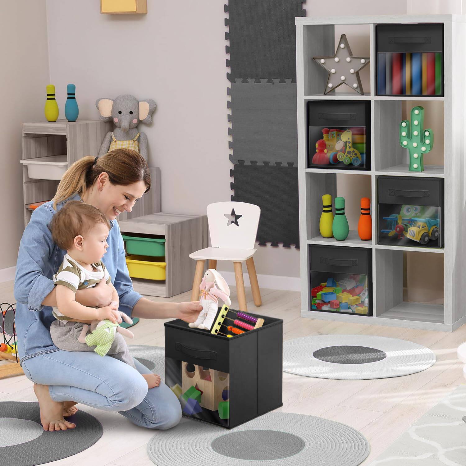 Alt View 3. Sorbus - Sorbus 13 Inch Storage Bins with Clear Window and Handle, 6 Foldable Baskets for Organizing Clothes,Toys, Books, Figures - Black.