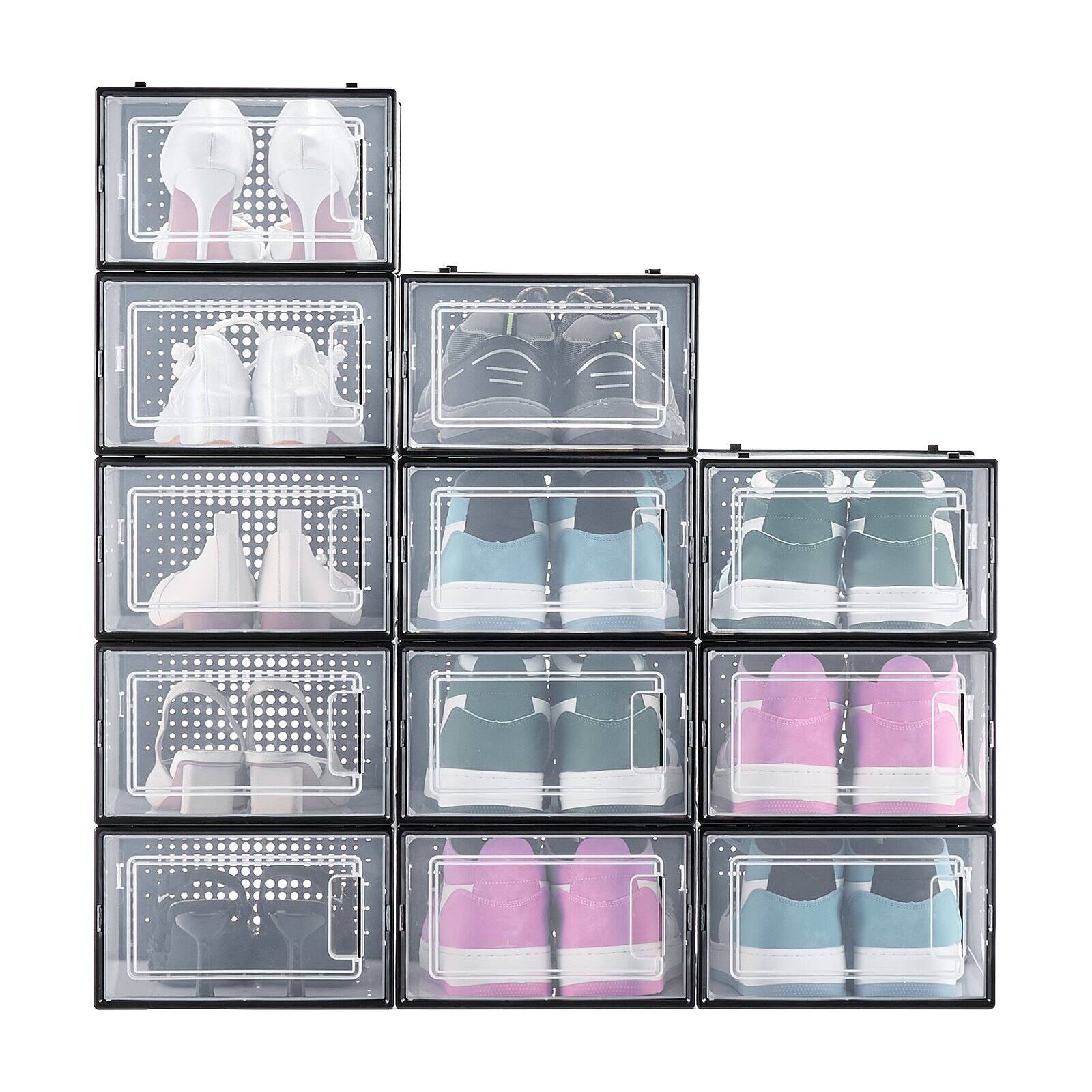 Alt View 8. Glintex - Stackable Shoe Storage Boxes, 12 Pack Modular Shoe Organizer, Space-Saving Sneaker Display Rack - Black.
