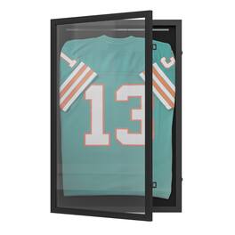 Emma + Oliver - Wooden Jersey Display Case with Foam Board and Keyed Lock - Black