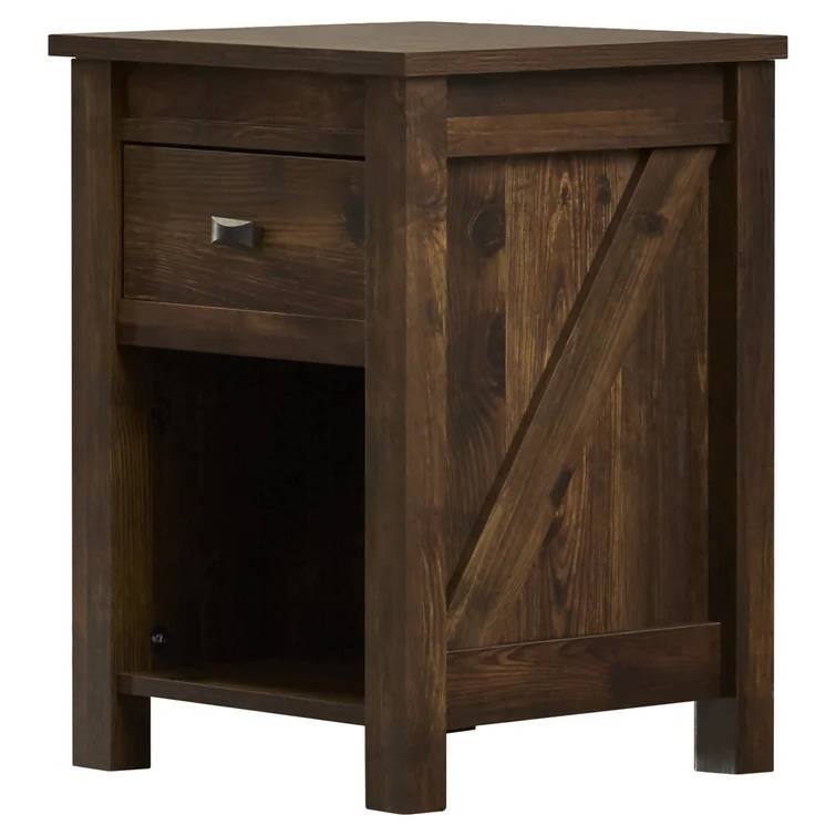 SlickBlue - Farmhouse 1-Drawer Bedroom Nightstand with Open Shelf Organizer - Pine