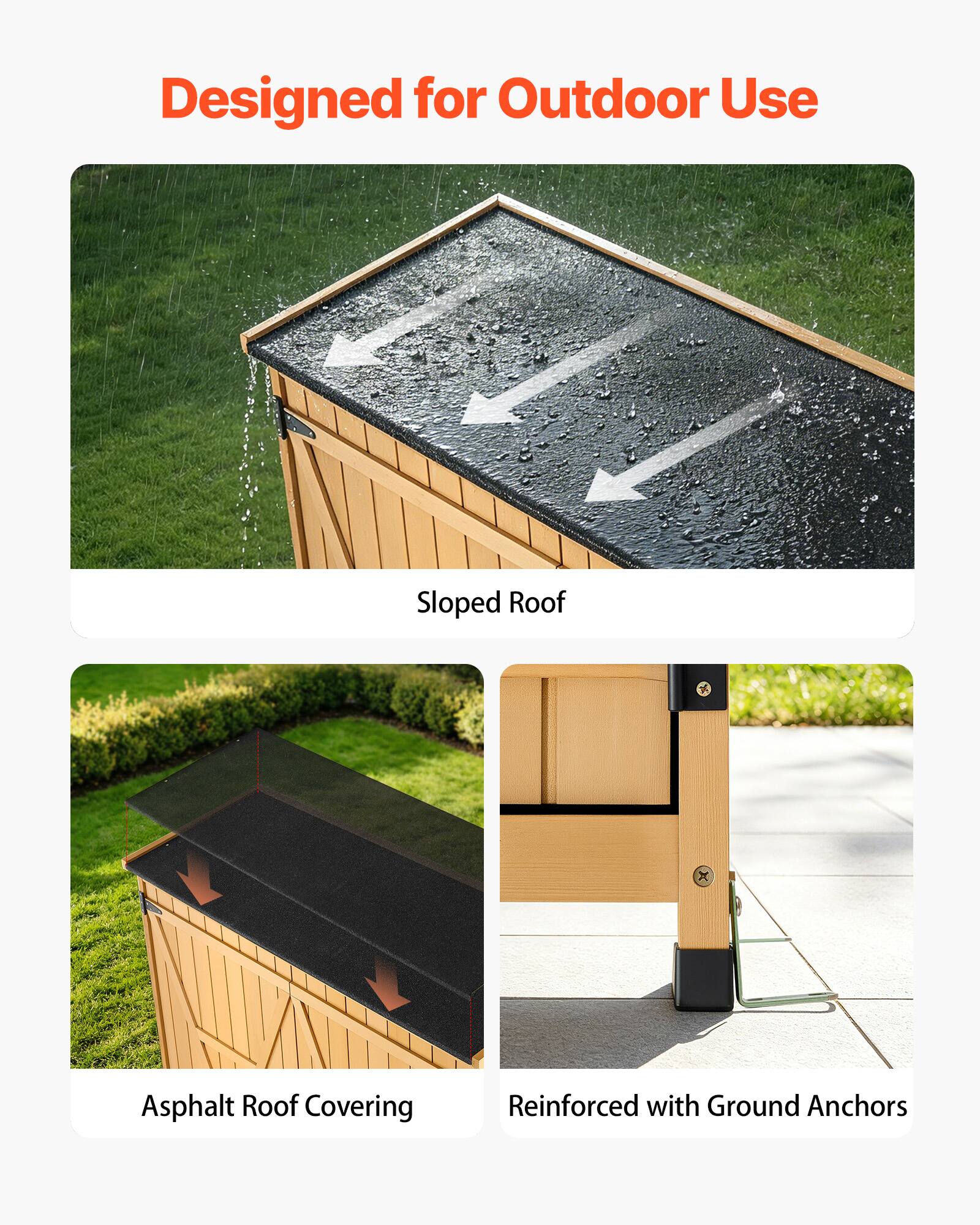 Designed for Outdoor Use  
Sloped Roof  
Asphalt Roof Covering  
Reinforced with Ground Anchors