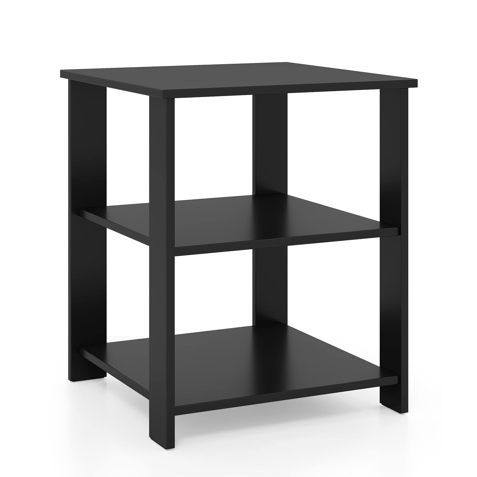 Alt View 7. Gymax - Gymax 3-Tier End Table Square Side Table w/Open Storage Shelves for Living Room Black - Black.