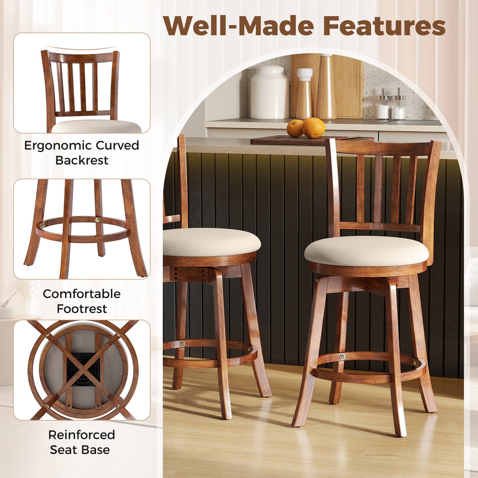 Well-Made Features

- Ergonomic Curved Backrest
- Comfortable Footrest
- Reinforced Seat Base